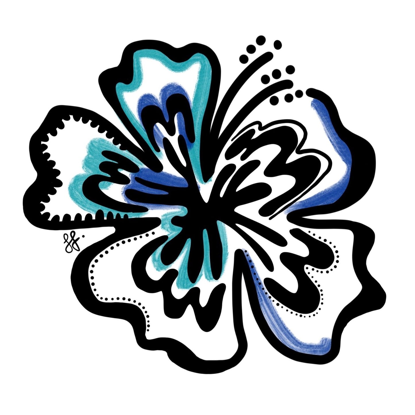 Clear Decal Sticker Art - Hibiscus Flower Blue